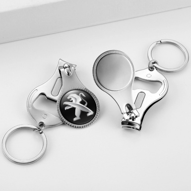 Peugeot Key Chain Fingernail Clipper Black Silver Domed Sticker