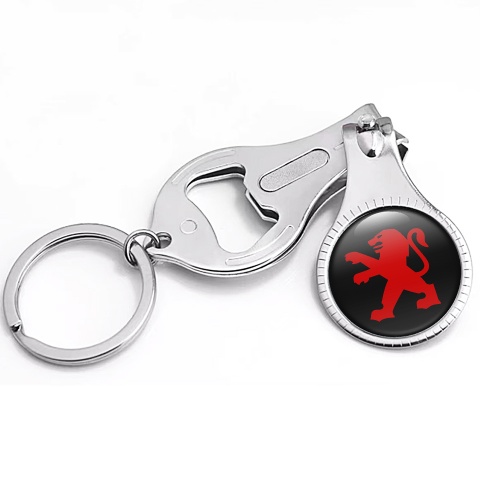 Peugeot Keychain Holder Nail Trimmer Black Classic Red Domed Emblem