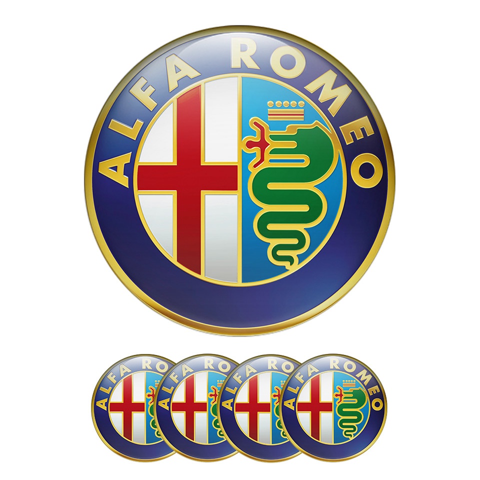 Alfa Romeo Wheel Center Cap Domed Stickers Classic With Gold Printing, Wheel Emblems, Stickers