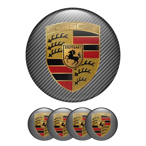 Porsche Domed Stickers Wheel Center Cap Carbon Logo