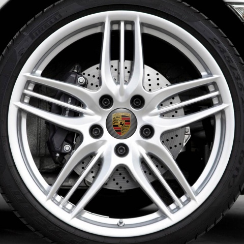 Porsche Domed Stickers Wheel Center Cap Carbon Logo