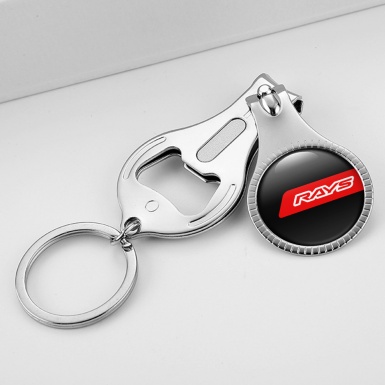 Rays Keychain Nail Clipper Classic Black Red Line White Domed Logo