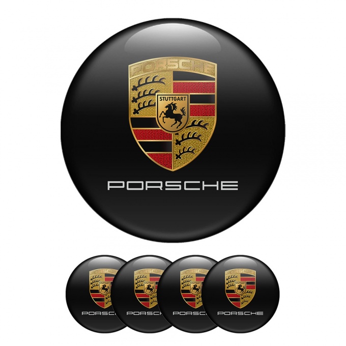 Porsche Center Hub Dome Stickers Black Logo Design