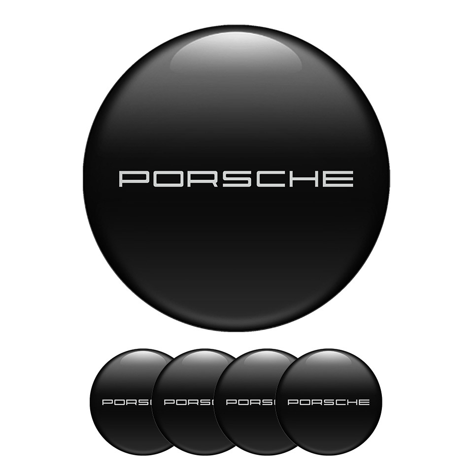 Porsche Emblem Silicone Sticker Classic Black, Domed Emblems, Stickers