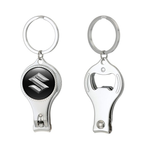 Suzuki Keychain Nail Trimmer Classic Black Silver Bevel Domed Sticker