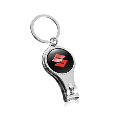 Suzuki Keyring Nail Clipper Classic Black Red Gradient Domed Emblem
