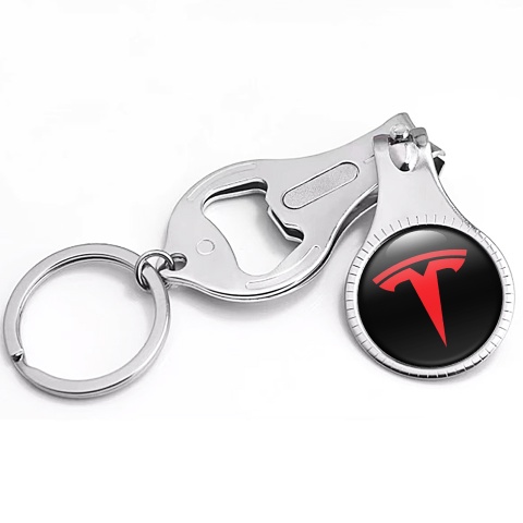 Tesla Keychain Nail Trimmer Classic Black Red Domed Sticker