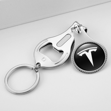 Tesla Key Ring Fingernail Trimmer Classic Black White Logo Design