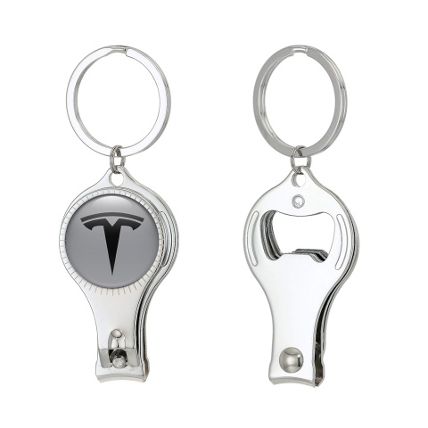 Tesla Keyring Nail Clipper Light Grey Black Domed Emblem
