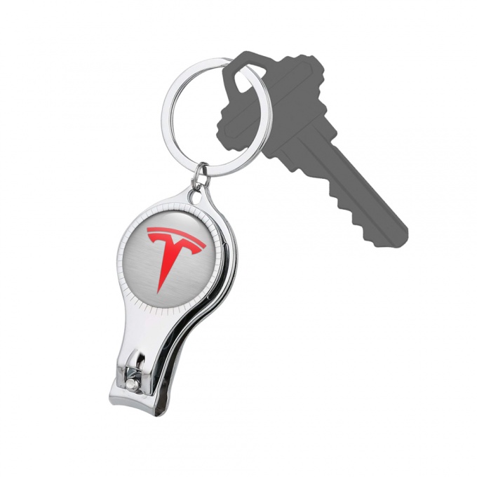 Tesla Keychain Nail Trimmer Brushed Aluminum Red Logo Edition