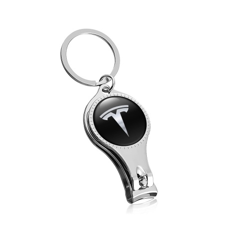 Tesla Keychain Fingernail Clipper Classic Black Metallic Logo Design