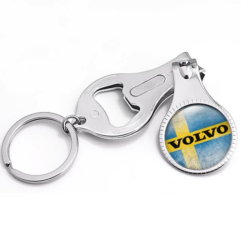Volvo Keychain Ring Nail Trimmer Swedish Flag Retro Effect Design
