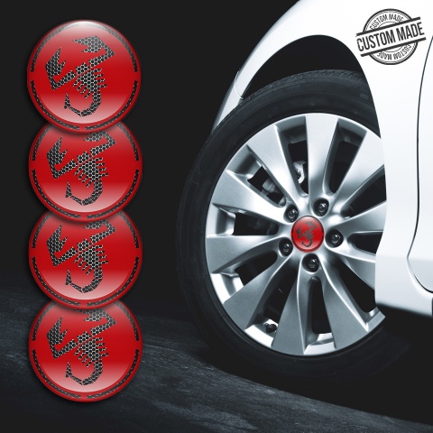 Fiat Abarth Wheel Stickers Dark Mesh Red Logo