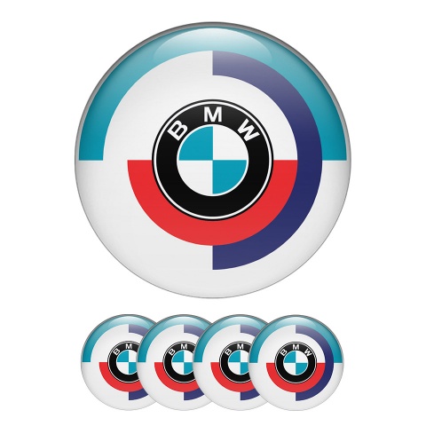 BMW Wheel Center Cap Domed Stickers White 1970