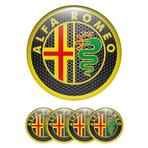Alfa Romeo Stickers Center Wheel Caps Dark Mesh Yellow Design