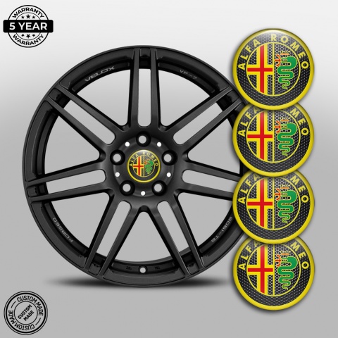 Alfa Romeo Stickers Center Wheel Caps Dark Mesh Yellow Design