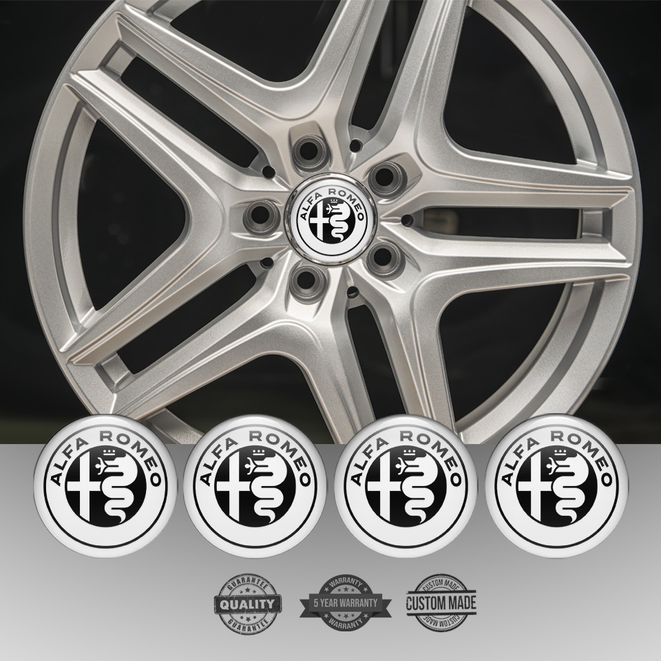 Alfa Romeo Wheel Center Caps Stickers Grey Black Logo | Wheel Emblems ...