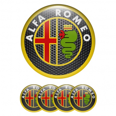 Alfa Romeo Wheel Emblems Dark Honeycomb Yellow Green Sticker