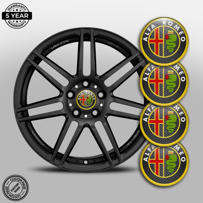 Alfa Romeo Wheel Emblems Dark Honeycomb Yellow Green Sticker | Wheel ...
