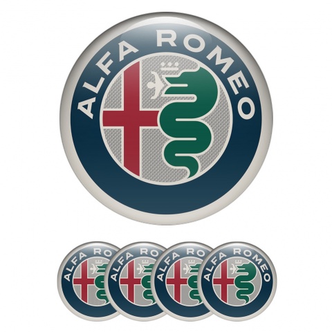 Alfa Romeo Domed Stickers Blue Silver Ring Green Edition