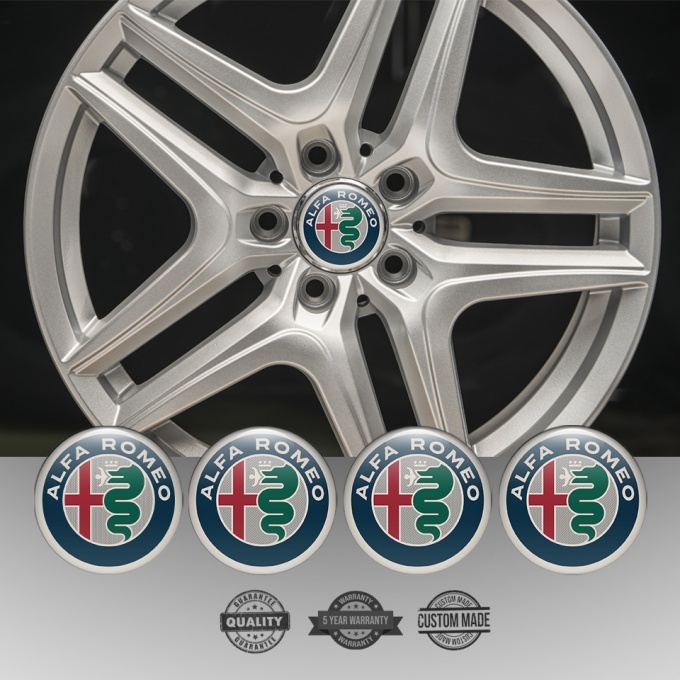 Alfa Romeo Domed Stickers Blue Silver Ring Green Edition | Wheel ...
