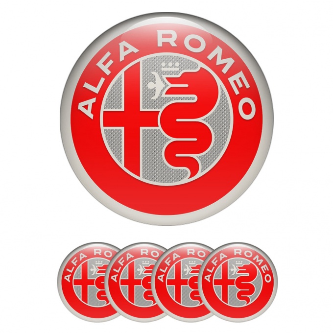 Alfa Romeo Wheel Emblems Grey Mesh Red Domed Sticker 