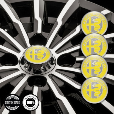 Alfa Romeo Wheel Emblems Grey Mesh Yellow Domed Sticker