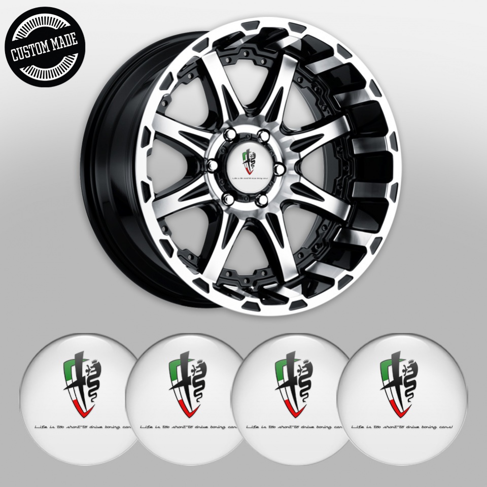Alfa Romeo Silicone Stickers Grey Italian Flag Edition | Wheel Emblems ...