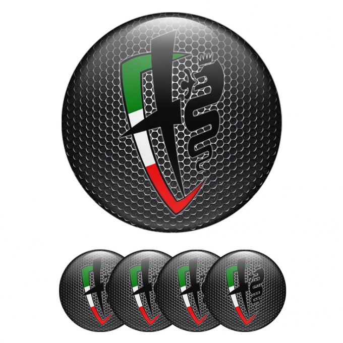 Alfa Romeo Domed Emblems Dark Mesh Italian Flag Edition