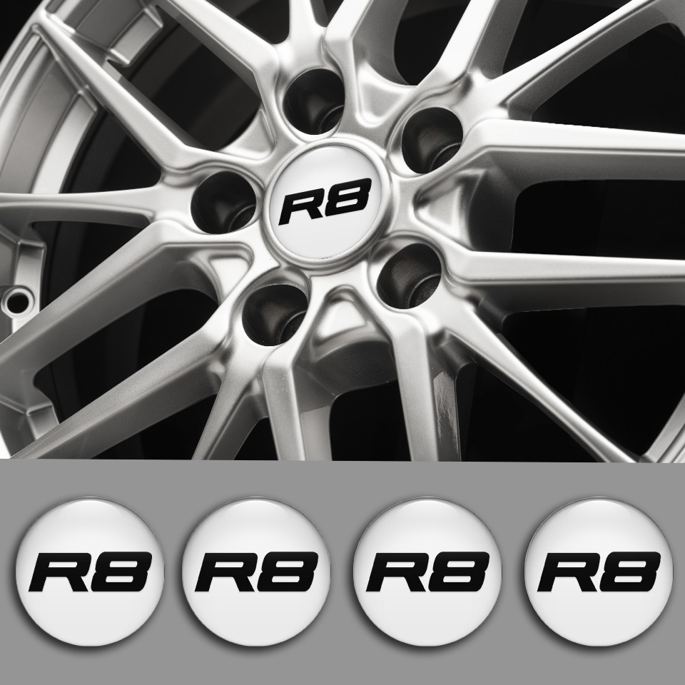 Audi R8 Wheel Emblems Grey Black Domed Sticker | Wheel Emblems ...