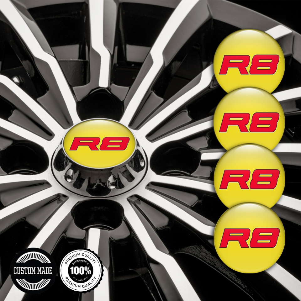 Audi R8 Wheel Emblems Yellow Red Solid Logo Edition | Wheel Emblems ...