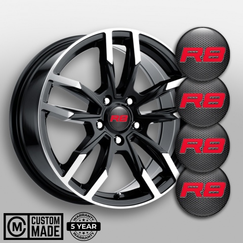 Audi R8 Wheel Emblems Honeycomb Red Solid Logo Design