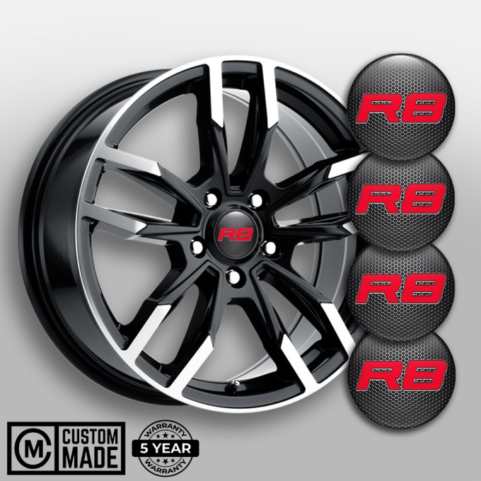 Audi R8 Wheel Emblems Honeycomb Red Solid Logo Design | Wheel Emblems ...