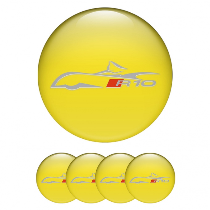 Audi R10 Wheel Emblems Yellow Grey Car Silhouette Logo