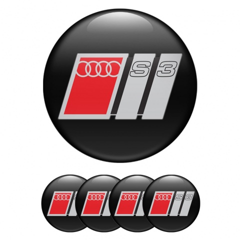 Audi S3 Wheel Emblems Black Grey Red Logo Design