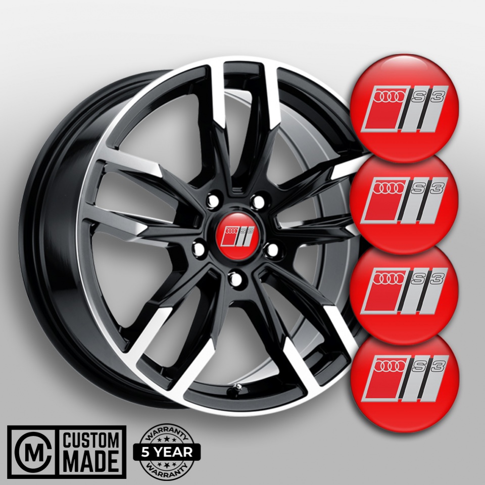 Audi S3 Wheel Stickers Red Grey Black Logo Design | Wheel Emblems ...