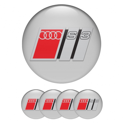Audi S3 Wheel Emblems Dark Grey Red Logo Domed Sticker