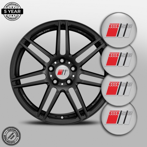 Audi S3 Wheel Emblems Dark Grey Red Logo Domed Sticker