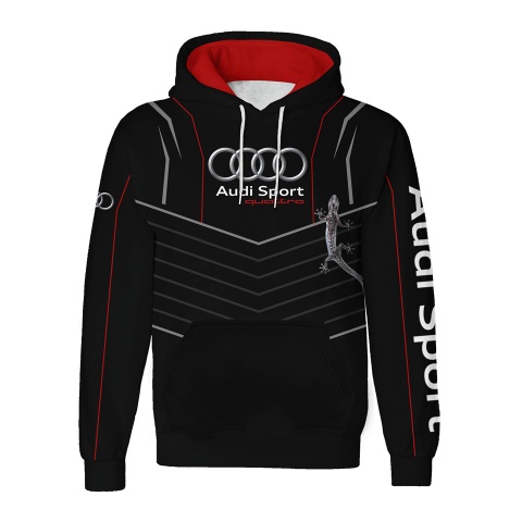 Audi Sport Quattro Hoodie Black Red Grey Lizard Logo