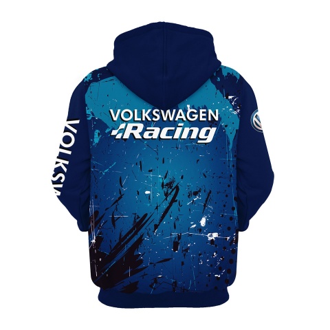 VW Racing Hoodie Blue Splatter Effect Design