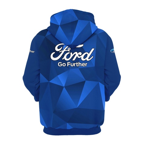 Ford Hoodie Go Further Slogan Blue Tint Geometrical Design 