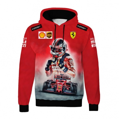 Ferrari Hoodie Charles Leclerc Bright Red Black Design