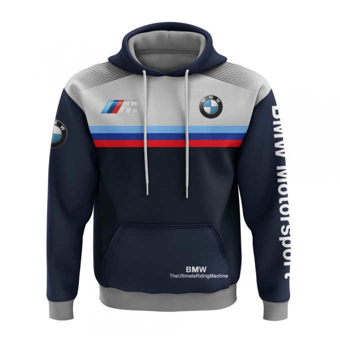 BMW M Power Hoodie Dark Blue Grey Red Stripes