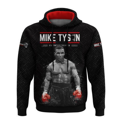 Martial Arts Mike Tyson Hoodie Black Stripes Red Elements Collage