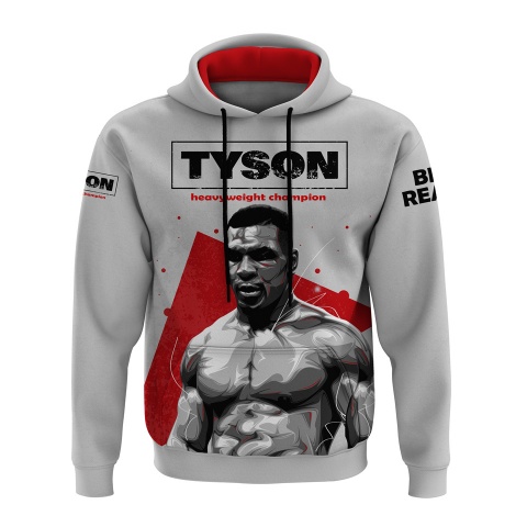 Martial Arts Mike Tyson Heavyweight Champion Hoodie Grey Red Collage