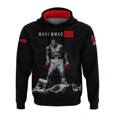 Martial Arts Muhammad Ali Hoodie Black Red Elements Collage