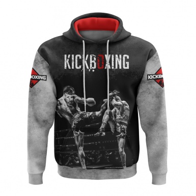 Martial Arts Hoodie Kickboxing Black Grey Collage Design