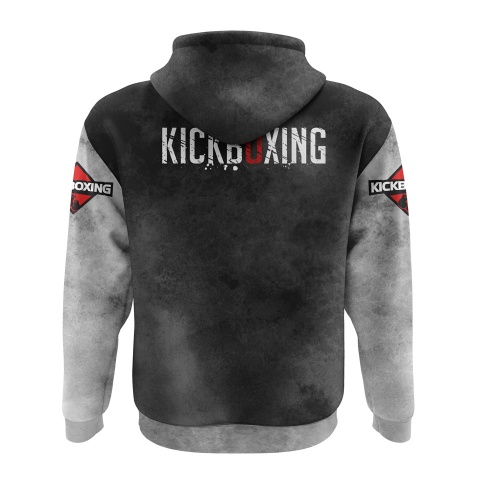 Martial Arts Hoodie Kickboxing Black Grey Collage Design