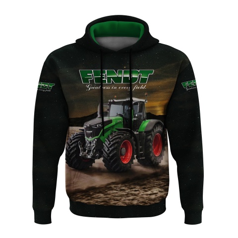FENDT Hoodie Black Green Tractor Collage Design