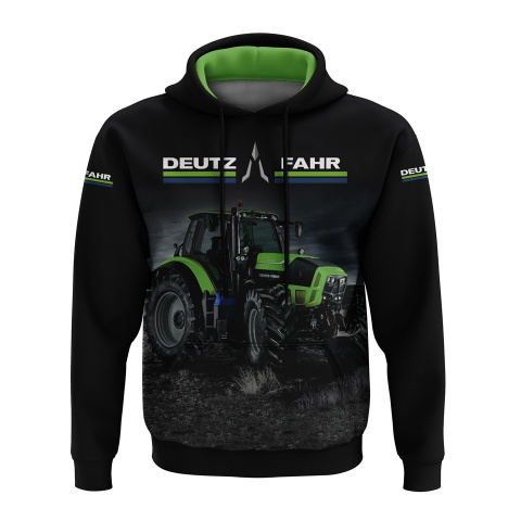 Deutz Fahr Hoodie Black Green Tractor Night Collage Design